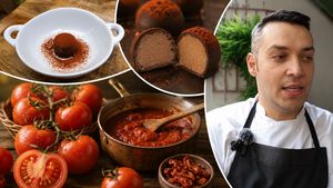 INTERVIU VIDEO | Un bucătar român a inventat pralinele din roșii: „Din 6 kg de roșii am obținut doar 2 kg de sos super concentrat, apoi l-am combinat cu ciocolată albă”