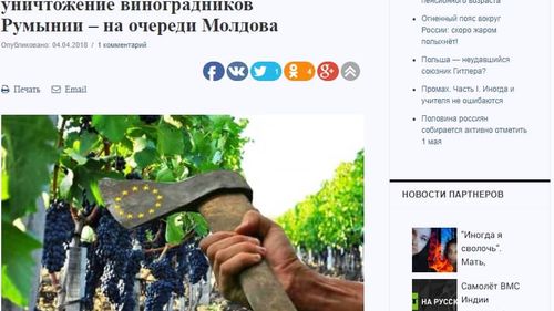 Exemplu de fake news despre UE în presa de limba rusă: falsa distrugere a viilor din România şi Moldova
