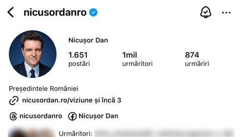 Nicușor Dan a trecut de un milion de urmăritori pe Instagram. Pe o treime i-a obținut în ultima lună / Noul președinte este depășit pe Facebook de fostul șef de stat Klaus Iohannis