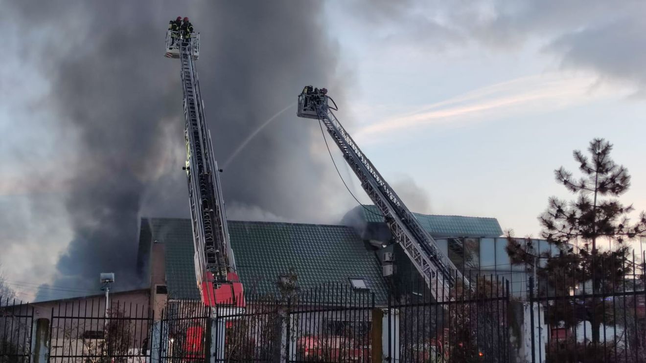 Incendiu la o hală de producție de carne, în județul Olt / S-a prăbușit acoperișul clădirii