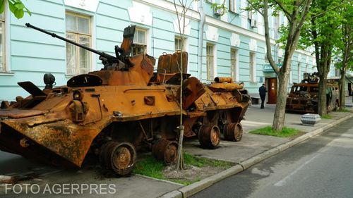 Ucrainenii au expus blindate rusești distruse pe străzile din Kiev, cu ocazia zilei de 9 mai