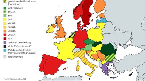 Liga Studenților Iași publică harta beneficiilor pe care le au studenții din Europa la transportul pe cale ferată