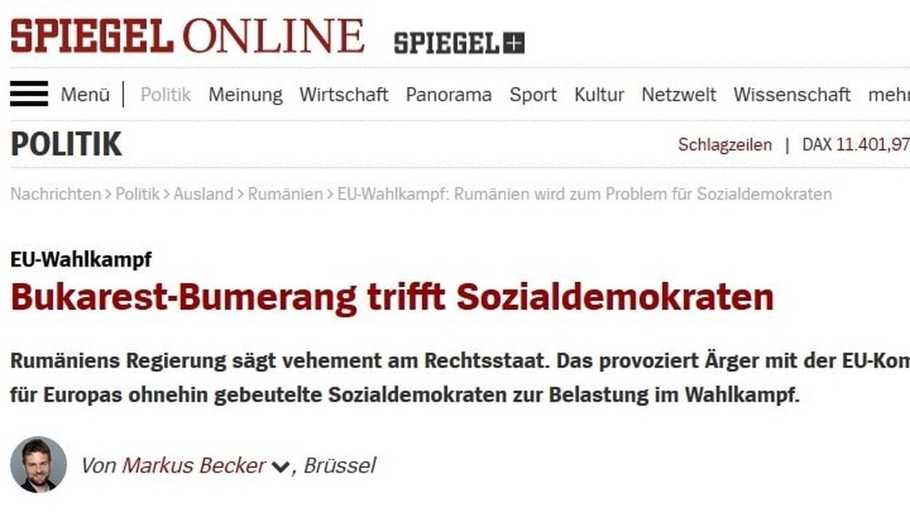 Spiegel Online: Social democrații europeni, loviți în plină campanie pentru europarlamentare de bumerangul de la București