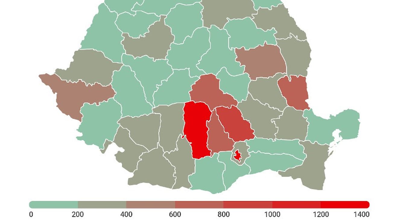 HARTA Epicentrul pandemiei de COVID: Argeș, Prahova, Brașov, Dâmbovița. O treime din totalul pacienților s-au infectat doar în ultimele 14 zile