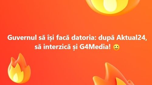 George Simion, liderul partidului extremist AUR: Guvernul să își facă datoria, după Aktual24 să închidă și G4Media! :) / Simion a dat înapoi după ce a fost criticat pe pagina lui de FB pentru postare iar cititorii l-au acuzat că ar fi vocea Kremlinului