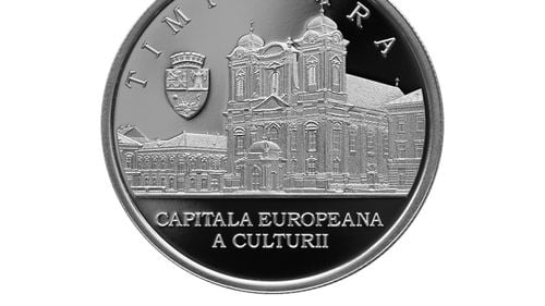 Monedă de argint cu tema Timişoara 2023 - Capitală Europeană a Culturii, lansată de BNR
