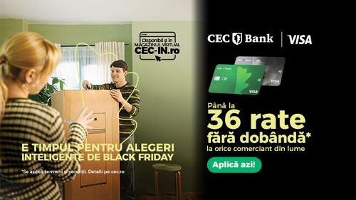 E timpul pentru alegeri inteligente de Black Friday. Descoperă oferta la cardurile de credit CEC Bank: până la 36 de rate fără dobândă la orice comerciant din lume, pentru tranzacțiile efectuate până pe 31.12.2025. (P)