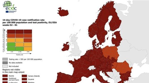 România, roșie în întregime pe harta COVID a Europei, nivelul 3 din 4 de îngrijorare privind situația epidemiologică