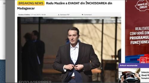 Poliția Română dezminte informația despre pretinsa evadare a lui Radu Mazăre: "Nu s-a primit nicio informare oficială în acest sens"