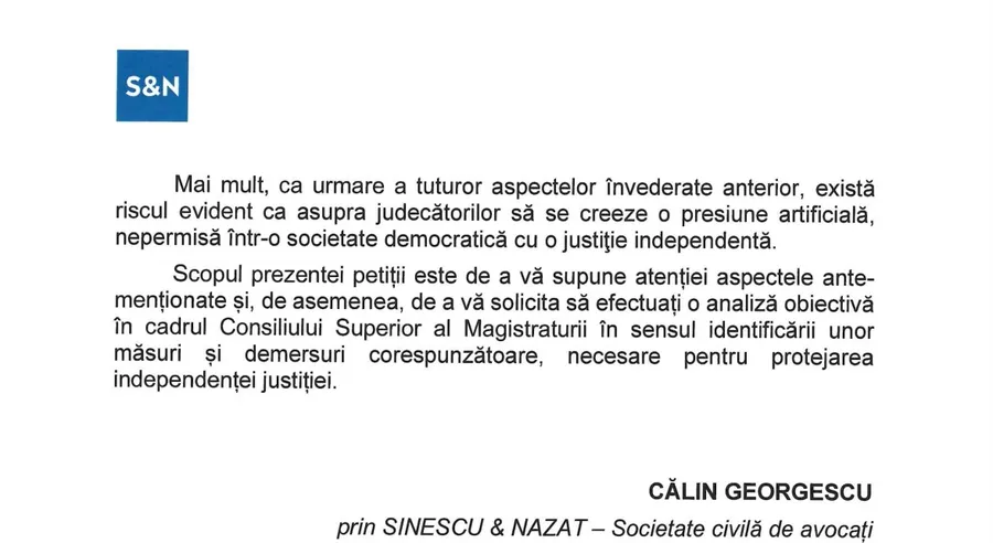 Petitie Călin Georgescu la CSM