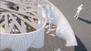 Pavilion în centrul Sibiului, scos la imprimantă 3D din material biodegradabil pe bază de zahăr / Cum va arăta orașul în viitor: un melanj între clădiri medievale, blocuri comuniste și aranjamente urbane sofisticate / Forum de arhitectură în cadrul FITS