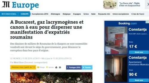 Presa internațională denunță violența jandarmilor împotriva protestatarilor. Le Monde: Tunuri cu apă și gaze lacrimogene contra românilor care au denunțat corupția