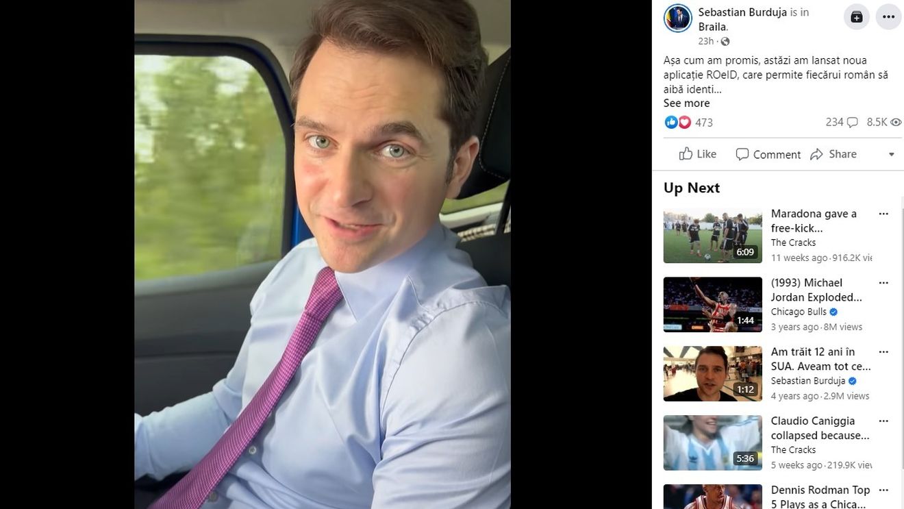 VIDEO Ministrul Sebastian Burduja a postat pe net un clip în care apare în mașină fără centura de siguranță obligatorie