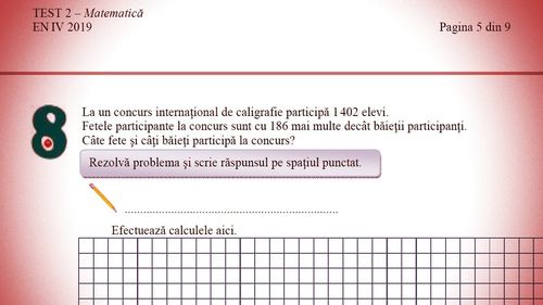 Rezultate Evaluarea Națională clasa a IV-a la Matematică, 2019. Aproape jumătate dintre elevi nu au știut să rezolve problema 8, cu o scădere și o împărțire