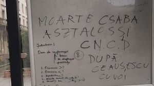 FOTO Amenințări cu moartea la adresa șefului CNCD Csaba Asztalos, scrise într-o stație de autobuz din centrul Bucureștiului