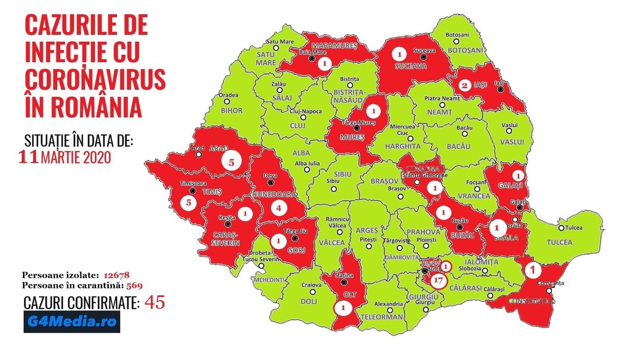 UPDATE: Numărul infecțiilor a ajuns la 47/ La Constanța, primul posibil caz de răspândire comunitară