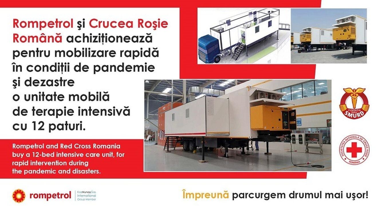 Rompetrol și Crucea Roșie achiziționează o unitate mobilă de terapie intensivă cu 12 paturi pentru Departamentul pentru Situații de Urgență