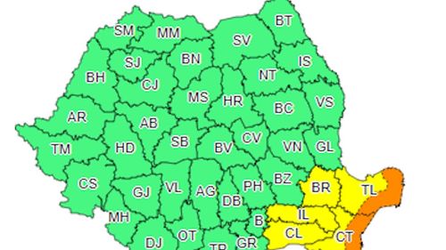 Cod galben şi portocaliu de ploi și vânt. Va ploua abundent în Dobrogea, iar vântul va sufla pe litoral în rafale de până la 70 km/h