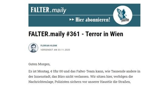Jurnaliștii Der Falter, blocați în redacție, aproape de locul atacului terorist: ”Suntem speriați. Moartea s-a apropiat de noi. Când s-au auzit împușcăturile, colegii noștri plecaseră după țigări/ Credeam că sunt petarde, dar apoi i-am văzut alergând spre redacție”