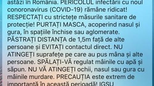 Ro Alert a trimis mesaj care atenționează cetățenii că a fost instituită starea de alertă/ În mesajul original numele virusului este scris greșit: conoronavirus