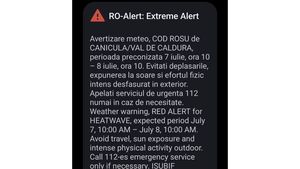 Mesaj Ro-Alert în București: Cod roșu de caniculă / ”Evitați deplasările, expunerea la soare și efortul fizic intens” / Maxime de până la 41 de grade Celsius
