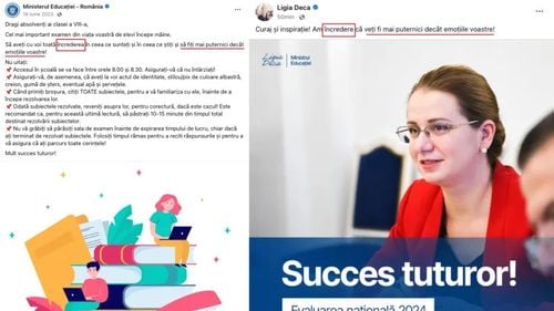 Mesaj scurt, copiat de anul trecut, transmis de ministra Educației, Ligia Deca, elevilor de clasa a VIII-a care încep marți Evaluarea Națională 2024