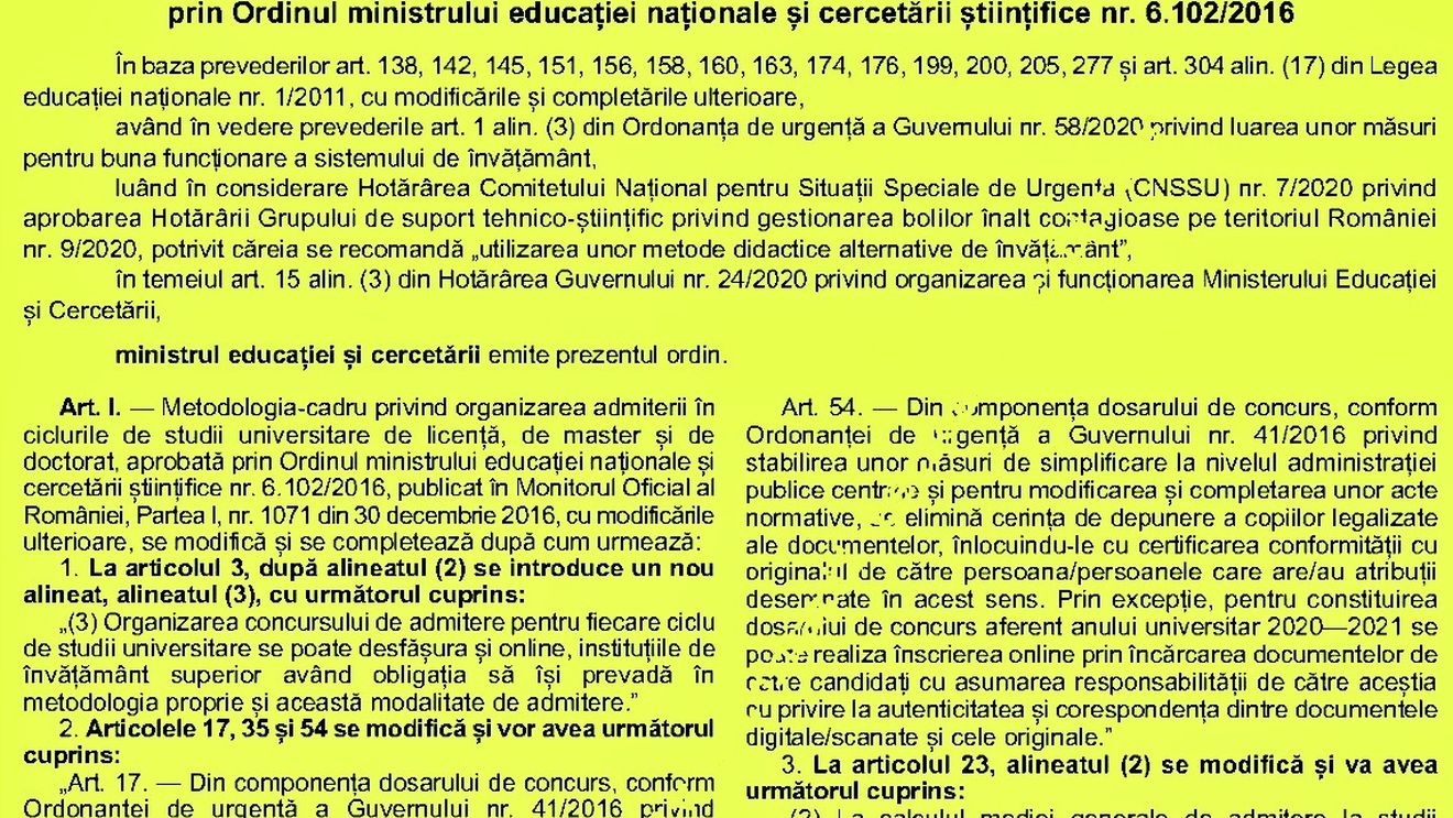 Mediile din liceu, criteriu posibil de admitere la facultate / Documentele legalizate se elimină din dosar, actele se pot depune online