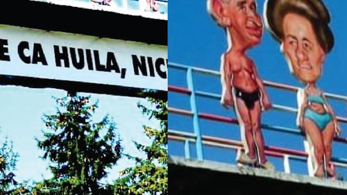 Nicolae și Elena Ceaușescu, furați din incinta fostei mine Petrila / Caricaturile foștilor dictatori au fost demontate și luate de pe o pasarelă / 1.000 de euro recompensă pentru cei care dau informații despre hoți