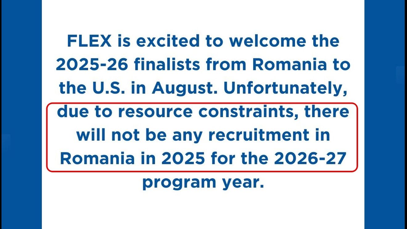 Departamentul de Stat al SUA suspendă programul FLEX, de burse de 1 an pentru liceeni din România, din cauza „constrângerilor de resurse”