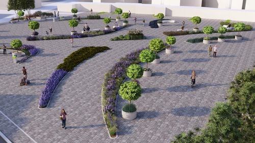 FOTO Primăria Sector 1 anunță un deșert de piatră cu pomi plantați în ghivece în Piațeta Matache de lângă Piața Victoriei. Ce spune primarul George Tuță: E o amenajare temporară