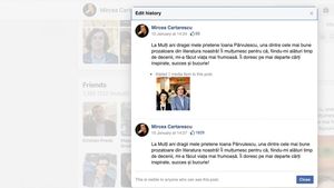 ”Războiul dativului” continuă: Olivia Steer semnalează că Mircea Cărtărescu a scris inițial ”dragei”, apoi și-a editat postarea și a scris forma corectă - ”dragii”