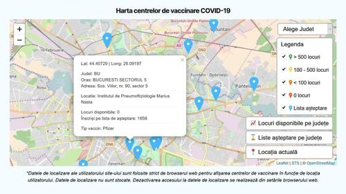 HARTĂ Platforma de programare afișează de astăzi tipurile de vaccin pentru fiecare centru
