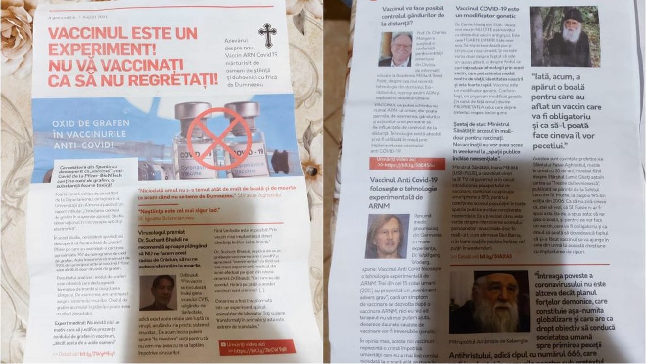 Revistă cu știri false anti vaccin, distribuită în două sate din Alba. ”Dacă v-ați vaccinat deja, nu disperați, căiți-vă!” Prezența ei a fost semnalată și în alte locuri din țară