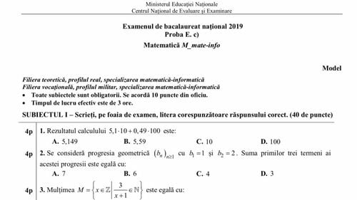 Modele de subiecte grilă pentru simulare BAC 2019: Vezi modelele de subiecte grilă de Matematică și Istorie publicate și retrase de Minister în octombrie, la primul scandal în jurul grilelor la examen