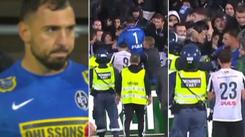 Incidente la un meci din Suedia: Portarul echipei Landskrona a urcat în tribună pentru a se încăiera cu fanii