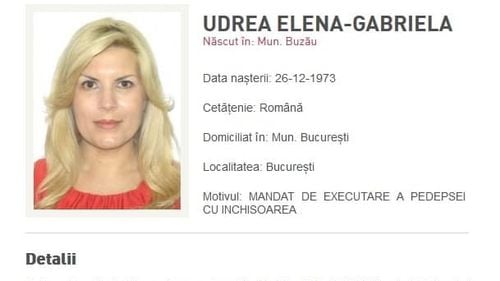 Elena Udrea, pe siteul Poliției Române la secțiunea persoane urmărite