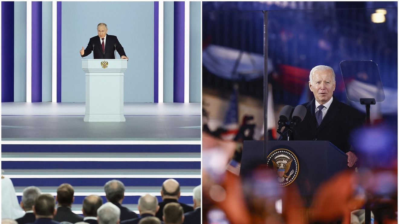 FOTO VIDEO Putin și Biden în imagini care spun totul. Cum s-a văzut ziua discursurilor la un an de la războiul pornit de Rusia în Ucraina