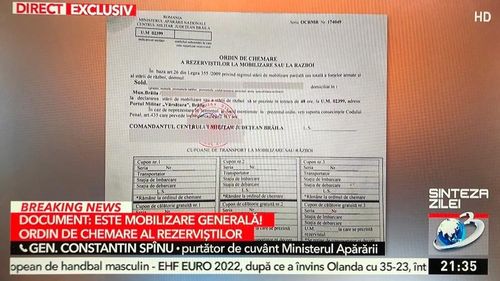 Fake News demontat în direct la Antena 3, care a prezentat un ordin de mobilizare pus în contextul tensiunilor de la granița Ucrainei/ General MApN: Din pacate vă stric un pic știrea/ Este o obligație de rutină pe care o desfășurăm anual
