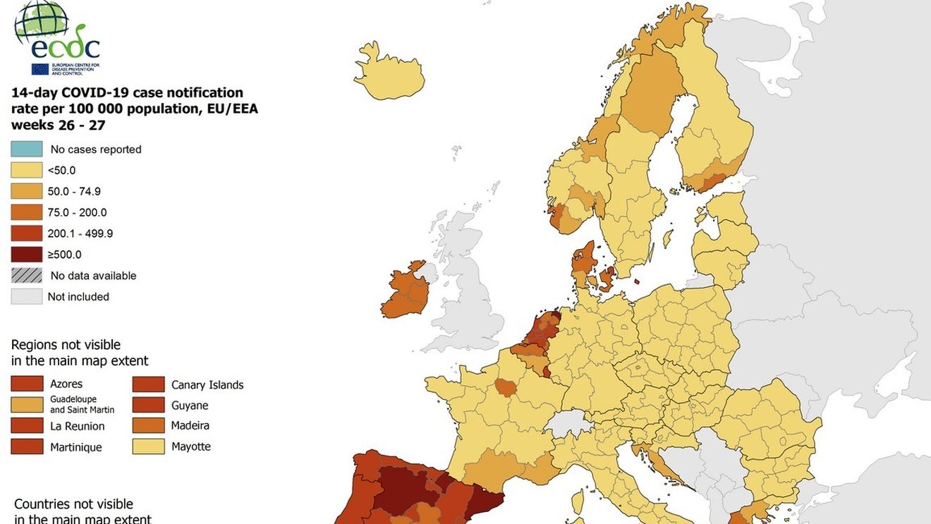 ECDC: Numărul infecțiilor cu coronavirus a crescut cu 64% în ultima săptămână în Europa, mai ales în rândul tinerilor, pe fondul relaxării restricțiilor și a răspândirii tulpinii Delta / Cum evoluează epidemia în fiecare țară