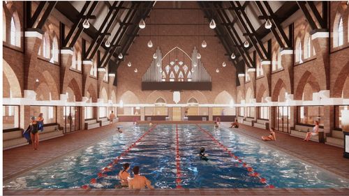 Arhitecții din Olanda proiectează o biserică transformată în piscină, unde poți merge pe apă