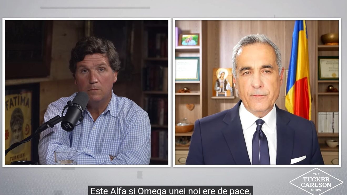 VIDEO Reacția stupefiată a lui Tucker Carlson când Călin Georgescu i-a spus că ”România e cea mai importantă țară din lume, Alfa și Omega” / Georgescu a declarat că a dispărut democrația din România, că autoritățile fac abuzuri, îi persecută votanții și susținătorii