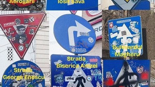 Semnele de circulație din centrul Capitalei vandalizate cu stickere de propagandă neolegionară și de extremă dreapta, înlocuite cu totul. Nicușor Dan vorbește despre zeci de panouri rutiere