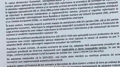 EXCLUSIV Adresa prin care Ministerul Economiei cere amânarea discutării legii 5G în Parlament