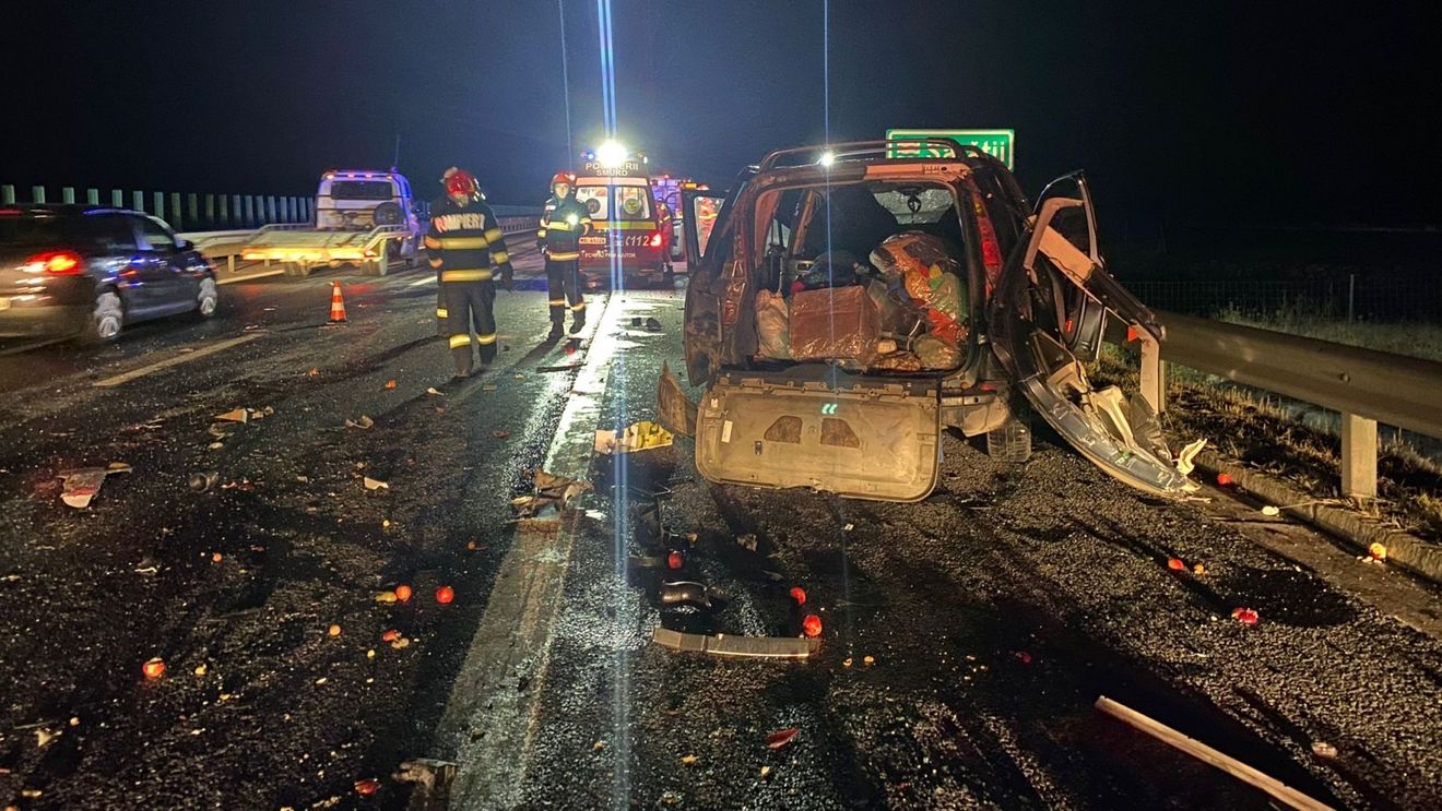 Alba: Grav accident pe A1, pe sensul de mers Sebeș- Deva, cu șase autovehicule și două victime