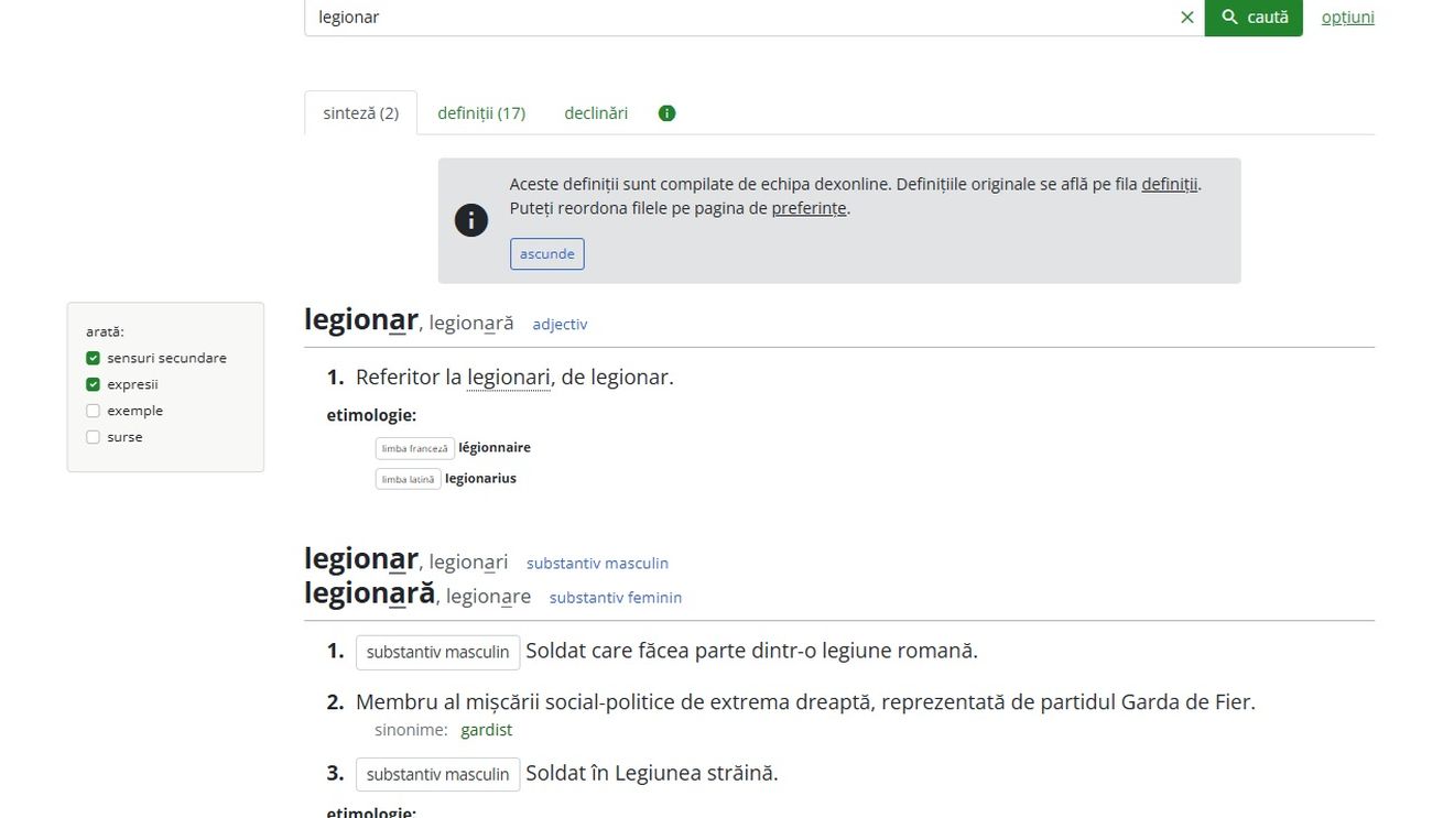 „Legionar” a fost cel mai căutat cuvânt de către români, pe DEX online, în noaptea alegerilor
