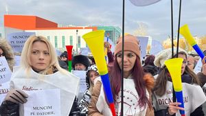 FOTO VIDEO Aproximativ 1.000 de grefieri protestează în fața sediului Curții Supreme, nemulțumiți de plata parțială a salariilor și lipsa resurselor materiale