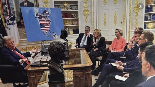 FOTO Trump postează o hartă care include Groenlanda, Canada și Venezuela în teritoriul SUA și o imagine în care el înfige steagul american în Groenlanda