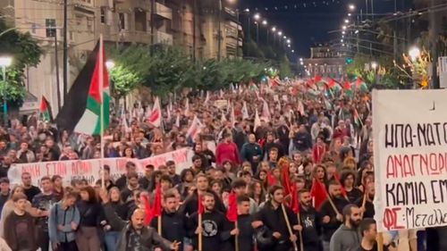 Aproximativ 10.000 de persoane au manifestat în Atena în sprijinul palestinienilor
