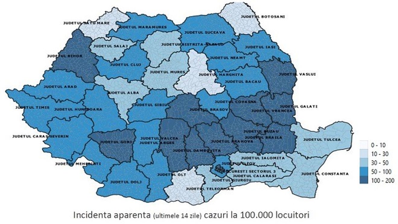 DOCUMENT Trendul epidemiei de COVID-19, ascendent în ultima săptămână în 15 județe și descendent în 10 județe. În București a fost stabil