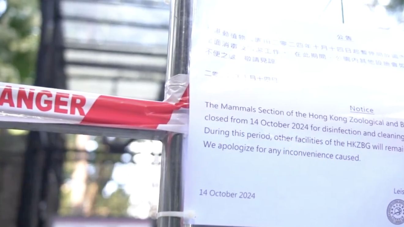 O secţiune a principalei grădini zoologice din Hong Kong, închisă publicului din cauza morţii a opt maimuţe